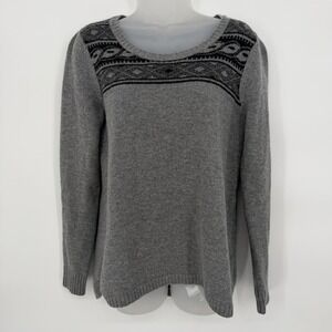 Toad&Co Sz M‎ Grey 100% Lambswool Aleutia Crewneck Pullover Sweater Fair Isle